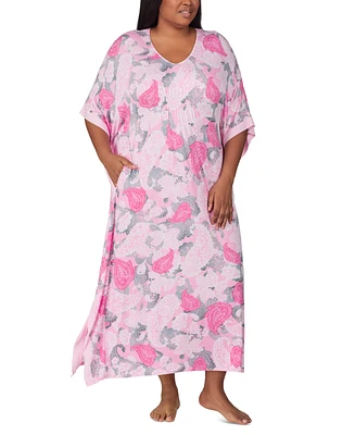 Ellen Tracy Plus Printed V-Neck Caftan Nightgown