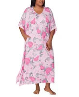 Ellen Tracy Plus Printed V-Neck Caftan Nightgown