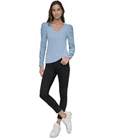 Dkny Jeans Petite Ruched Puffed Long-Sleeve Top