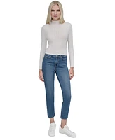 Dkny Jeans Petite Ribbed Mock-Neck Sweater