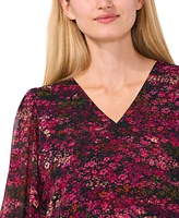 CeCe Women's Long Sleeve V-Neck Smocked Cuff Blouse