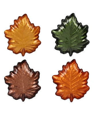 Vietri Autunno Glass Figural Leaf Canape Plates, Set of 4