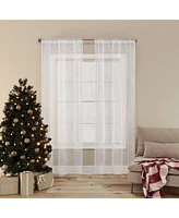 No. 918 Holiday Snowflake Embroidery Sheer Rod Pocket Curtain Panel