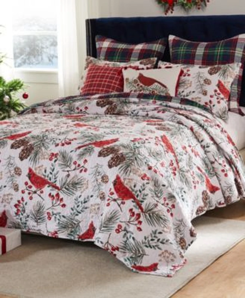 Greenland Home Cardinal Plaid Holiday Quilt Sets