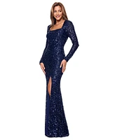 Xscape Women's High-Slit Square-Neck Sequinned Evening Gown