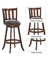 Sugift 2 Pieces 360 Degree Swivel Wooden Counter Height Bar Stool Set with Cushioned Seat