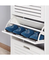 Slickblue Wooden Shoe Cabinet for Entryway, White Shoe Storage Cabinet with 3 Flip Doors