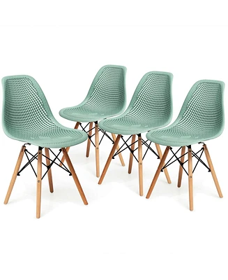 Sugift 4 Pieces Modern Plastic Hollow Chair Set with Wood Leg