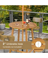 Sugift Bar Height Table with Umbrella Hole and Slatted Tabletop for Outdoors