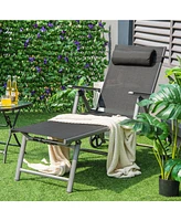 Sugift Adjustable Patio Folding Chaise Lounge Chair with Wheels