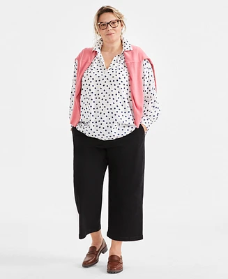 Style & Co Plus Johnny-Collar Long-Sleeve Top, Exclusively at Macy's