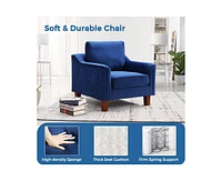 gaomon Elegant Blue Velvet Upholstered Accent Chair with Sturdy Wooden Legs, Removable Cushions, and Anti