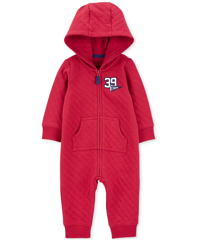 Carter's Baby Boys Sporty Double-Knit Long-Sleeve Hooded Jumpsuit