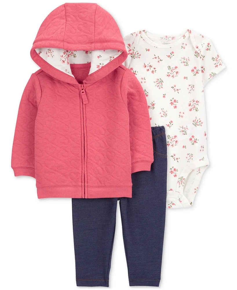 Carter's Baby Girls 3-Pc. Hoodie, Bodysuit & Pants Set