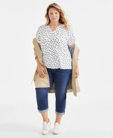 Style & Co Plus Printed Y-Neck Dolman-Sleeve Top