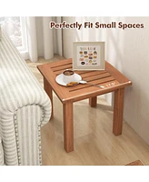 Sugift Patio Hardwood Square Side Table with Slatted Tabletop