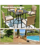 Sugift 5 Pieces Outdoor Rattan Bistro Bar Stool Table Set with Cushions