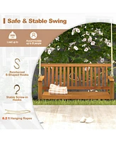 Sugift 2-Seat Acacia Wood Porch Swing Bench with 2 Hanging Hemp Ropes