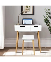 Sugift Wooden Vanity Table with Flip Top Mirror and Cushioned Stool