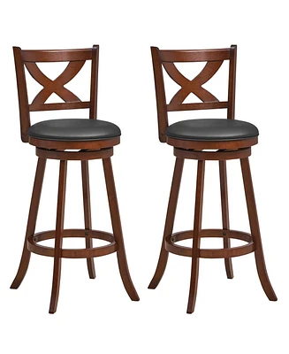 Sugift 2 Pieces Classic Counter Height Swivel Bar Stool Set with X-shaped Open Back