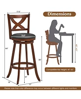 Sugift 2 Pieces Classic Counter Height Swivel Bar Stool Set with X-shaped Open Back