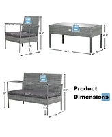 Sugift 4 Pieces Outdoor Rattan Conversation Set with Comfortable Cushion