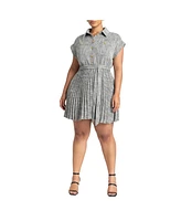 Eloquii Women's Tweed Pleated Mini Shirt Dress