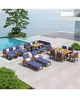 Sugift 5 Piece Patio Acacia Wood Chair Set with Ottomans and Coffee Table