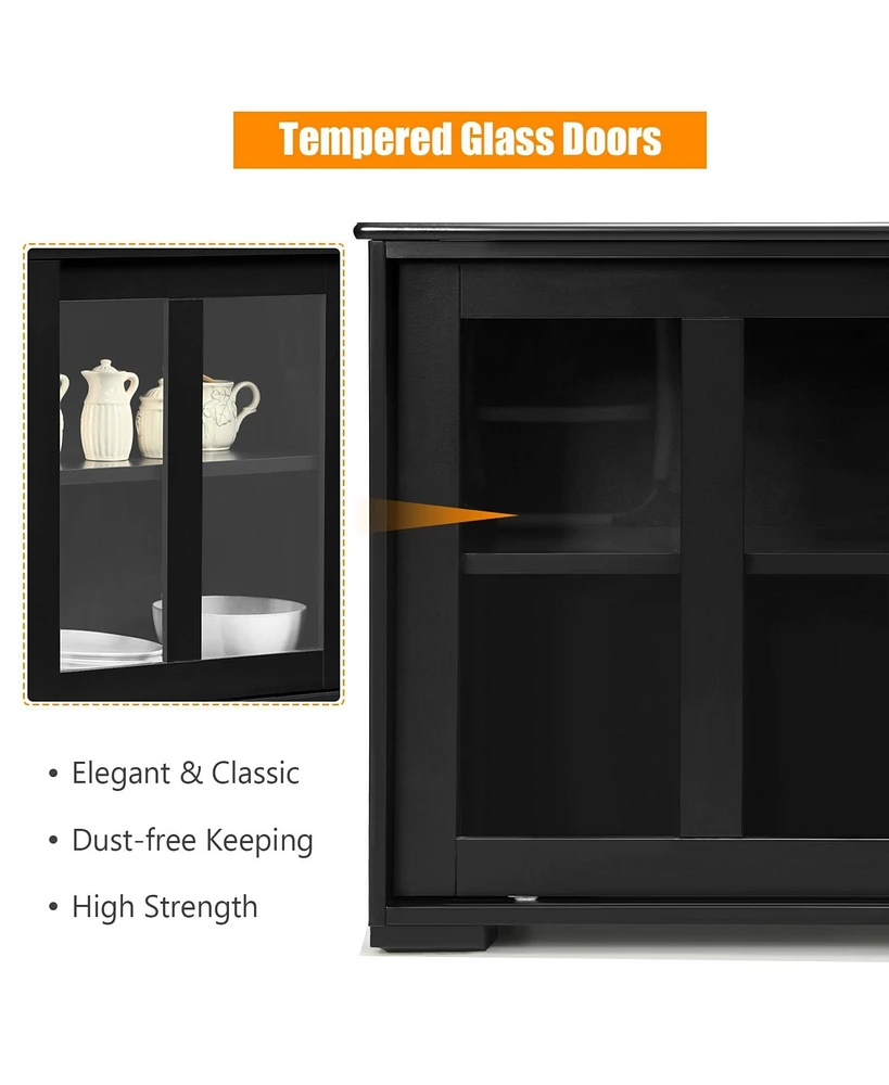 Sugift Sideboard Buffet Cupboard Storage Cabinet with Sliding Door
