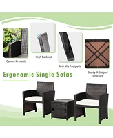 Sugift 3 Pieces Patio Wicker Furniture Set with Storage Table and Protective Cover