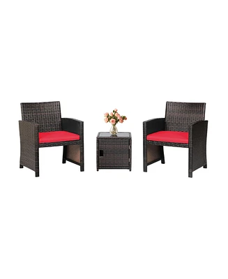 Sugift 3 Pieces Patio Wicker Furniture Set with Storage Table and Protective Cover