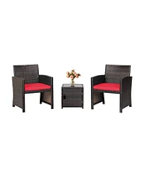 Sugift 3 Pieces Patio Wicker Furniture Set with Storage Table and Protective Cover