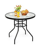 Sugift 32" Round Outdoor Patio Dining Table with Convenient Umbrella Hole