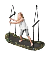 Sugift Saucer Tree Swing Surf Kids Outdoor Adjustable Oval Platform Set with Handle