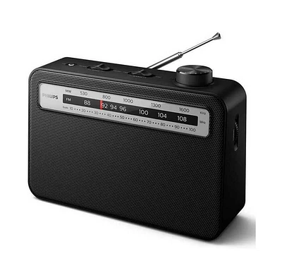 Philips Portable Am/Fm Radio with Speaker, Battery Operated, Compact Design, Analog Tuning, and Headphone Jack - Black