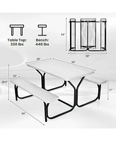 Sugift Hdpe Outdoor Picnic Table Bench Set with Metal Base