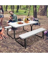 Sugift Hdpe Outdoor Picnic Table Bench Set with Metal Base
