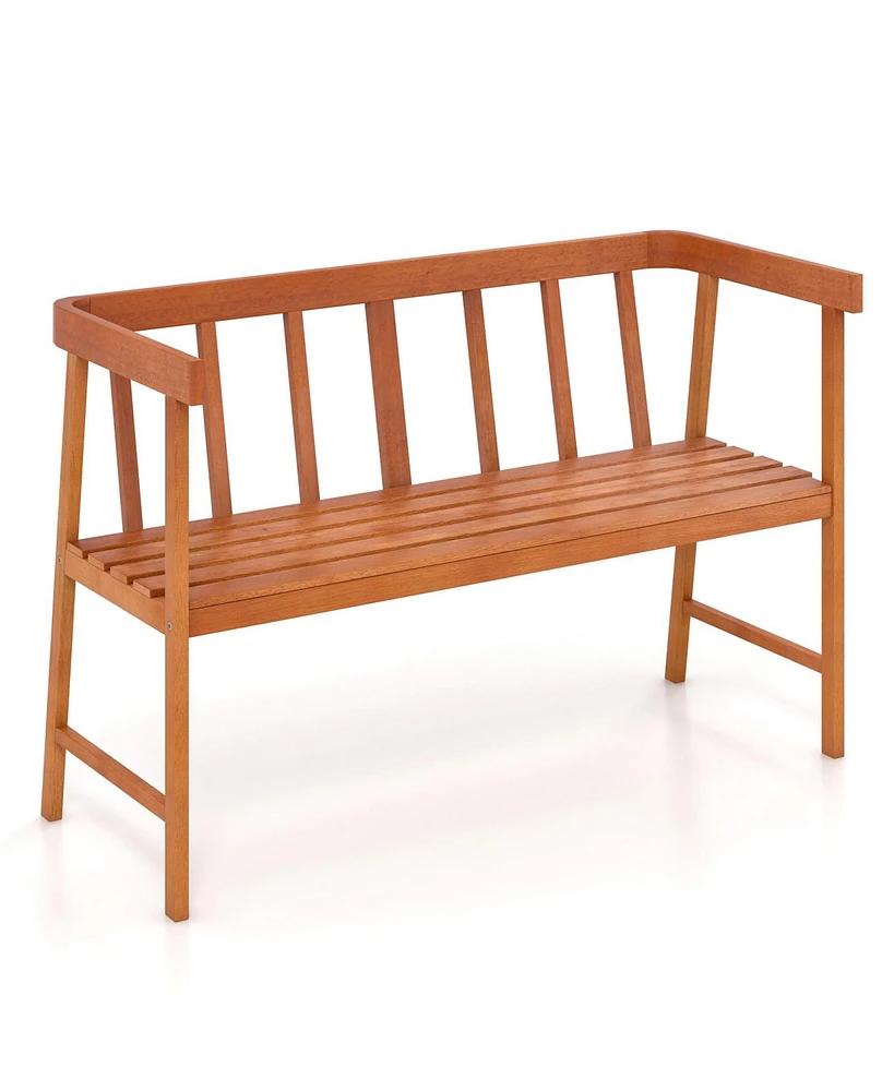 Sugift 2-Person Patio Acacia Wood Bench with Backrest and Armrests