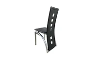 Slickblue 4-Piece Pu Leather Dining Chair Set with Long Backrest, Square Hollow Design, Black Cushion & Electroplated Legs