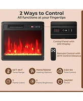 Gymax 18'' Electric Fireplace Insert w/Remote Control Adjustable Flame Color Brightness