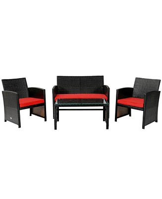 Vebreda Sugift 4 Pieces Patio Rattan Cushioned Furniture Set