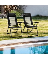 Sugift 2 Pieces Patio Adjustable Folding Recliner Chairs with 7 Level Adjustable Backrest