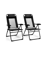 Sugift 2 Pieces Patio Adjustable Folding Recliner Chairs with 7 Level Adjustable Backrest