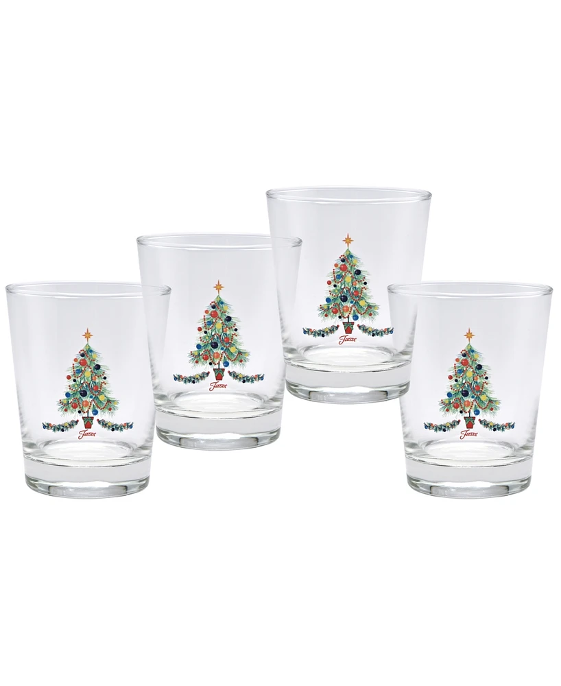 Fiesta Christmas Tree Dof Double Old-Fashioned Glass, Set of 4