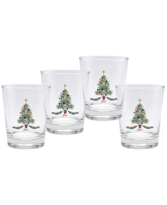 Fiesta Christmas Tree Dof Double Old-Fashioned Glass, Set of 4