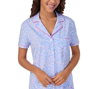 Cuddl Duds Women's Printed Collared Cropped Pajama Set