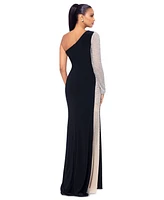 Xscape Petite Two-Tone One-Shoulder Asymmetric Gown