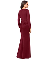 Xscape Petite Scuba Square-Neck Ruffle-Side Gown