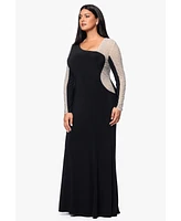 Xscape Plus Two-Tone One-Shoulder Asymmetric Gown