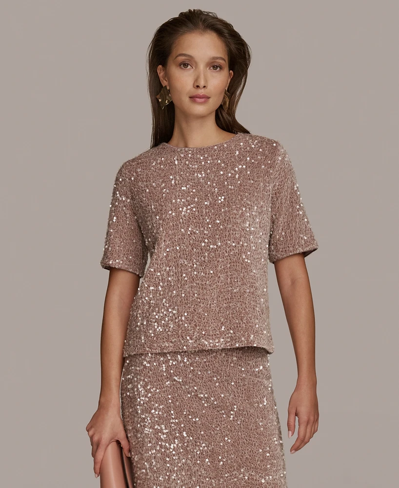 Donna Karan New York Women's Sequin Short-Sleeve Top